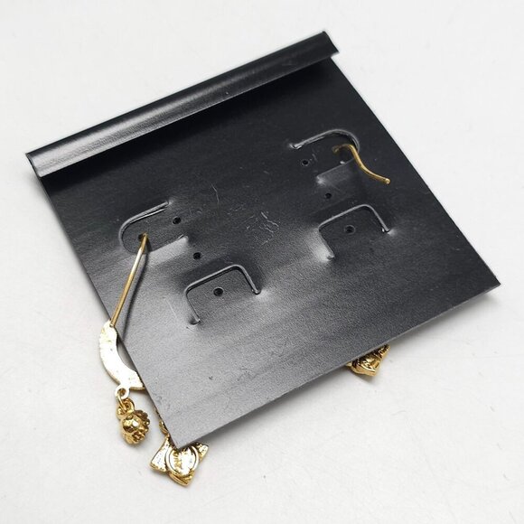 Gold-Tone Oval Dangle Earrings With Blue Rhinestones By Darlene Group - Picture 3 of 4